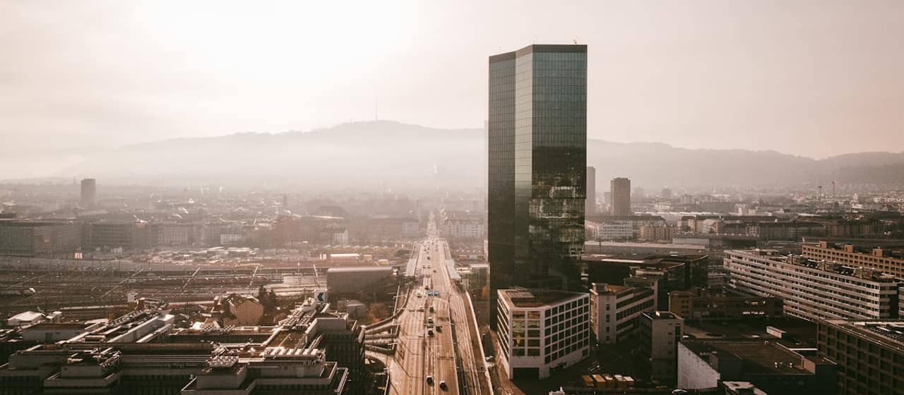 The modern office towers of the Zürich-West business quarter.