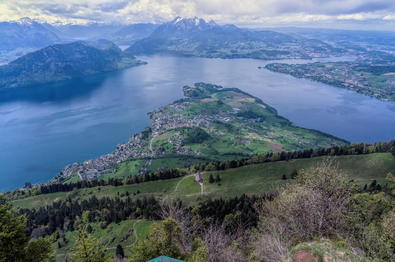 Lake Lucerne seen from the Rigi, with lakeside villages and Mount Pilatus