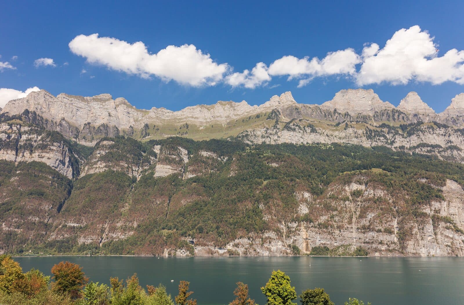 The Churfirsten peaks rising above Lake Walen
